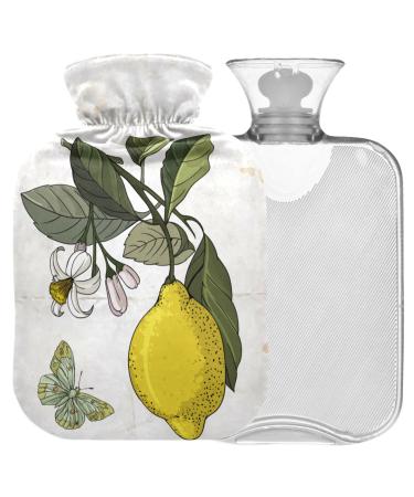 Naanle vintage flower lemon heat bottle with cover transparent hot water bottle 1l heat bottle for bed hand feet heat pain relief heat and cold therapy