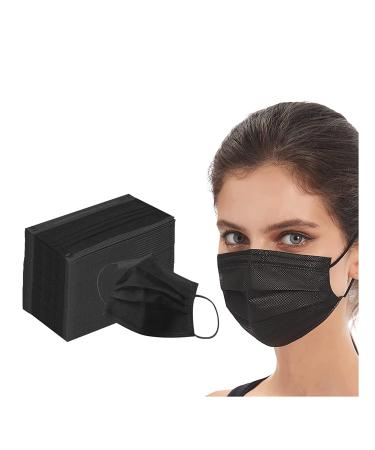 100pcs Black Disposable Face Masks - 3 Layer Non-Woven, Soft Elastic Earloop - Buy Online on GoSupps.com