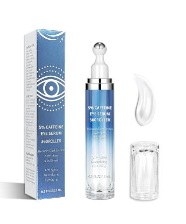 Caffeine & Retinol Eye Cream with 360 Massage Roller Reduces Puffiness Bags & Dark Circles Peptides Green Tea & Hyaluronic Acid 15ml
