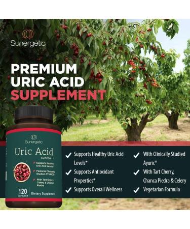 Sunergetic Premium Uric Acid Support Supplement Uric Acid Cleanse & Kidney Support Includes Tart Cherry Chanca Piedra Celery Extract & Turmeric - 120 Capsules 120 Count (Pack of 1) - Buy Online on GoSupps.com