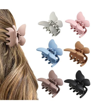 6PCS Butterfly Hair Claw Clip - 2 Inch Butterfly Claw Hair Clips for Women Girls Small Nonslip Butterfly Jaw Clips for Thick Hair and Strong Hold Hair (Solid color(blue+black+white+brown+fan+coffee))