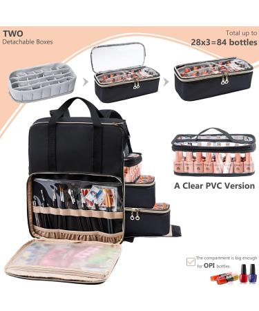 ELCUPA Nail Polish Organizer Backpack - Holds 84-93 Bottles - Large Storage Case with 3 Removable Boxes - Tools Organizer Sections - Black - Buy Online on GoSupps.com