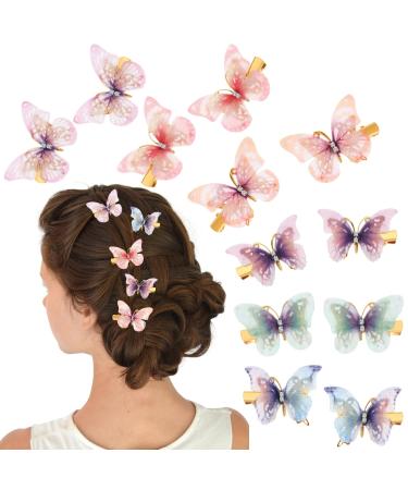 Butterfly hair clips 12 pieces 3D butterfly snap hair clip girl butterfly hair clip plastic mashed hair clip glitter decoration butterflies with clip for women