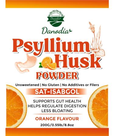 Danodia Foods Organic Psyllium Husk Powder Mild Orange Flavor, 200g (8.8oz) | Sat-Isabgol with 5 Added Herbs | Unsweetened, Gluten-Free, Natural Fiber Supplement for Digestive Health - Buy Online on GoSupps.com