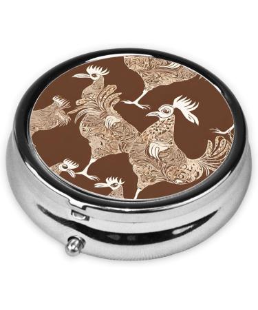 Rooster & Chicken Print Mini Round Pill Box | 3 Compartment Travel Organizer | Portable Medicine Case for Home & Office - Buy Online on GoSupps.com