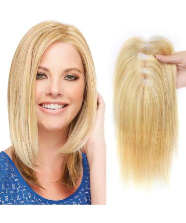 Blonde Hair Topper 10 Inch Hair Toppers for Thinning Hair Women Human Hair Topper Wiglets Hairpieces for Thinning Hair 27/613# (Warm Blonde with Highlights)