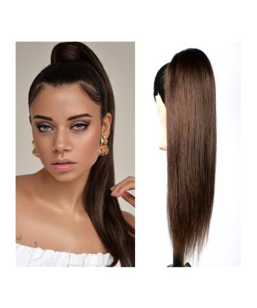 Hair Bun 12-26 Inch Long Ponytail Extended Dark Brown Straight Hair Ponytail Brazilian Real Hair Band Drawstring Hair Slice Wig Hair Extension Hair Piece (Color : Dark Brown Size : 26inches 100g) 26inches 100g Dark Brown