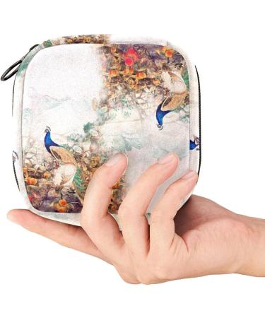 Menstrual Pad Bag with Zipper - Stylish Peacock Flowers Pouch for Tampons and Ladies Napkins | Ideal for Women and Girls - Buy Online on GoSupps.com