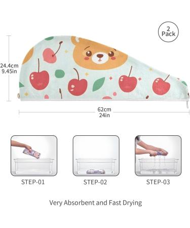 Bear Cherry Hair Towel 2 Pack - Super Absorbent Quick Dry Hair Turbans for Women & Girls - Buy Online on GoSupps.com