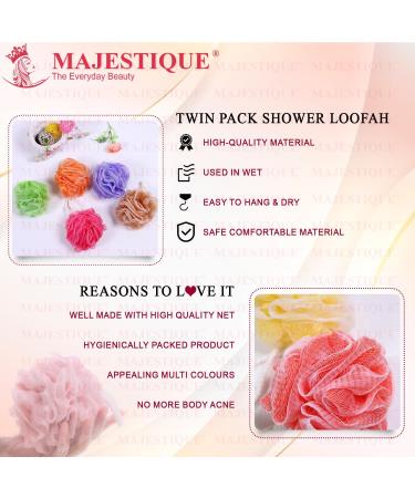 Majestique Bath Shower Loofah Sponge Set of 4 | Exfoliating Body Scrubber for Men & Women | 50g Mesh Pouf Shower Ball - Buy Online on GoSupps.com
