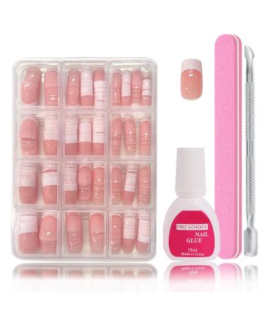 False Nails Tips Set - 240 Pieces French False Nails for Sticking - Artificial Nails Short Square Nail Art Manicure Fake Nails for Women and Women (French Short Square) French Square Short