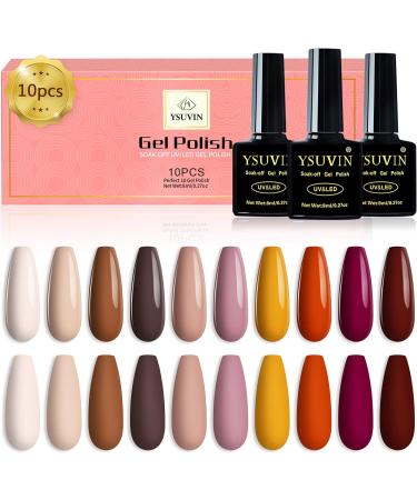 Yueshop 10PCS UV Gel Nail Polishes Set - Nude Pink Beige Brown Orange Varnish Kit for Nail Art Design - Soak Off LED Lamp Gel Polish Set Beauty Girl Birthday Gift - Buy Online on GoSupps.com