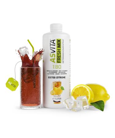 AsVita Sirop sans sucre - ASVita Fresh Mix 1:80 - Bouteille de 1 litre - Sirop de boisson sans sucre - 26 d licieuses saveurs (th glac et citron) Th glac au citron 1 l (Lot de 1)