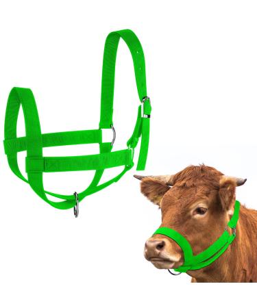 Nylon Livestock Cattle Halters Adjustable Weaver Chin and Throat Snap Halter Horse Halters Nylon Barn Cow Halter for Cattle Cow Calf Heifer Outdoors Training Applies Accessories Small Green