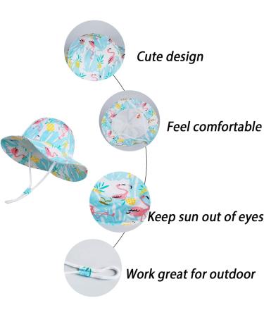 LANGZHEN Beach Sun Protection Hat for Baby Girls - Adjustable Wide Brim Toddler Kids Hat with Chin Strap | Flamingo | 2-4 Years - Buy Online on GoSupps.com