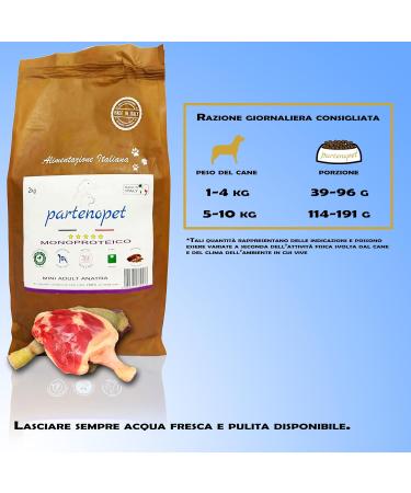 Partenopet Adult Mini Monoprotein Duck Dog Food 100% Natural 2 kg - Buy Online on GoSupps.com