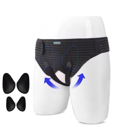 lefeke Hernia Belts for Men Inguinal Hernia Support Brace for Groin Pain Relief Hernia Truss for Bilateral Hernia Adjustable Waist Guard Left or Right Side (M with 4 Compression Pads) Medium