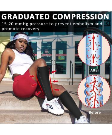 Ailaka Zipper Compression Socks 15-20 mmHg Knee High Support for Varicose Veins - Black (1 Pair) - Buy Online on GoSupps.com