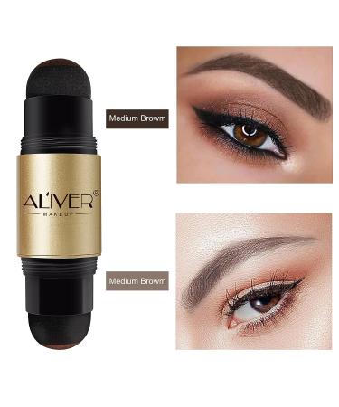 Dual Color Eyebrow Stamp Stencil Kit - Waterproof One Step Brow Powder Stamp with 24 Reusable Stencils and Tools - Medium Brown & Light Brown - Buy Online on GoSupps.com