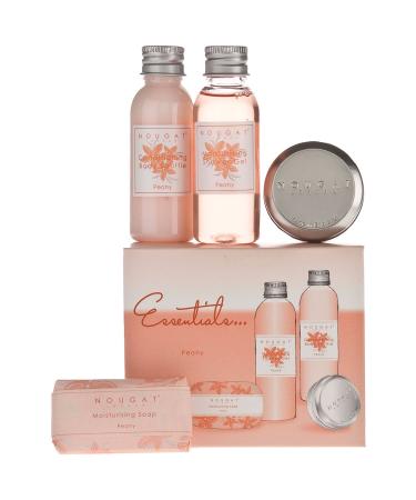Nougat London Essentials Peony 4 Piece Gift Set: Moisturizing Soap (20g) Moisturizing Shower Gel (30ml) Conditioning Body Souffle (30ml) and Luscious Lip Balm (15g)