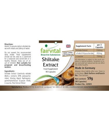 Fairvital | Shiitake Extract 500 mg - 30% Polysaccharides (150mg) - 90 Vegetarian Capsules - Buy Online on GoSupps.com