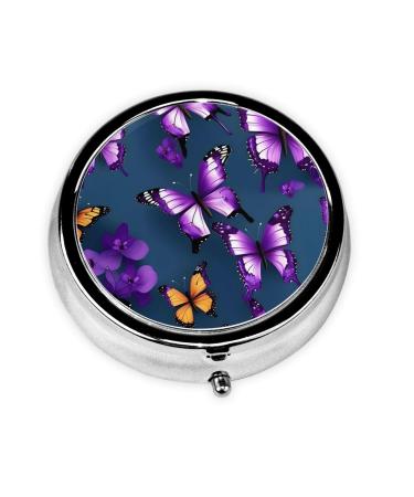 Beautiful Purple Butterfly Portable Round Pill Box - Lightweight and Moisture-Proof Perfect for Organizing Vitamins Beautiful Purple Butterfly One Size