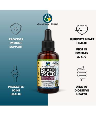 Amazing Herbs Black Seed Oil - Cold Pressed - Premium Quality - 1 fl oz (Pack of 1) - Buy Online on GoSupps.com