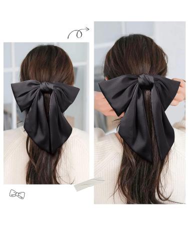 Black Satin Large Hair Bow Barrette | Oversized Ribbon Clip for Women - Vintage 90's Hair Accessory - Buy Online on GoSupps.com