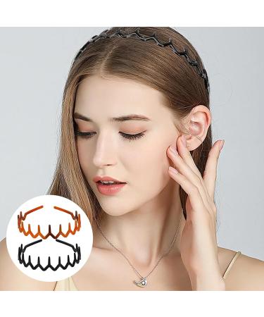 Richerarch Zig Zag Headbands 2 Pieces Shark Tooth Hair Comb Hairband Plastic Hair Bands with Elastic Non Slip Wavy(Black Brown) - Buy Online on GoSupps.com