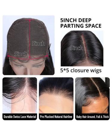 Daules 5x5 HD Lace Closure Wig Deep Wave 24 Inch - 100% Virgin Human Hair, Free Part, Pre Plucked, 180% Density - Natural Black Color for Women - Buy Online on GoSupps.com