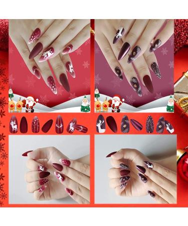 4-Piece Christmas Stiletto Nail Tips | Shiny Acrylic Artificial Nails for Holiday Parties | 6 Sizes Available - Buy Online on GoSupps.com