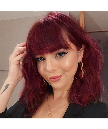 Miss Diva Maroon Wavy Wig - 13 4 Short Burgundy Bob Synthetic Lace Front Wig for Women - Ideal for Daily Party & Cosplay - 14 inch - Buy Online on GoSupps.com