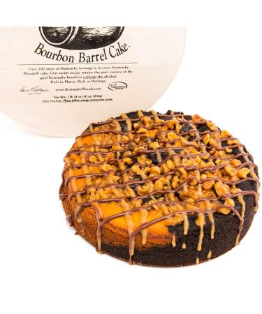 Adam Matthews Baking, Kentucky Woods Bourbon Cake in Wisconsin Wood Barrel, Aged Bourbon Cake, Fresh Walnuts, Chocolate and Caramel Drizzle, Gift for Parties and Holidays (10oz, Wood Barrel Container/Box Included) Bourbon