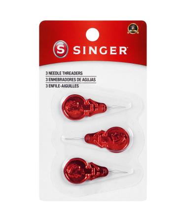 SINGER 00058 Metal Needle Threaders, 3-Count, (Pack of 1), White, RED 3 Count (Pack of 1)