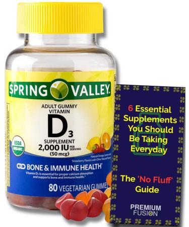 PREMIUM-FUSION Vitamin D3 Gummies for Adults 2000 IU 80 Ct. + Vitamin Pouch and Guide to Supplements