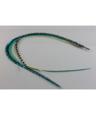 5 Feathers In Total 7"-10" in Length 5 Beautiful Turquoise Mix Feathers Bonded At the Tip for Hair Extension Salon Quality Feathers