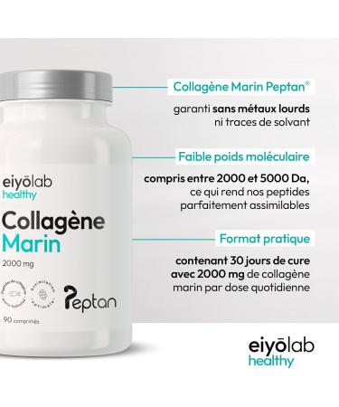 Peptan Patented Marine Collagen | Strong Dosage 2000 mg in 3 Tablets | 90 Tablets | Pure Collagen Peptides | Soft Joints Smooth and Hydrated Skin | 100% French Spine | Eiyolab - Buy Online on GoSupps.com