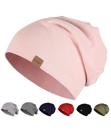 Yaniky hat men women slouch beanie hat cotton thin light hat soft chemo hat windproof jersey longbeanie for all seasons unit size pink