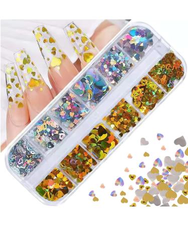 CHANGAR 2 Boxes Nail Art Glitter Sequins 3D Laser Love Heart Nail Art Decals Sticker Holographic Nail Sparkle Glitter for Manicure Make Up DIY Decals Decoration - Buy Online on GoSupps.com