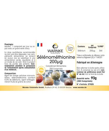 Selenium Tablets 200mcg - Selenomethionine Vegan - 250 Tablets | Warnke Vitalstoffe - Premium German Pharmacy Quality - Buy Online on GoSupps.com