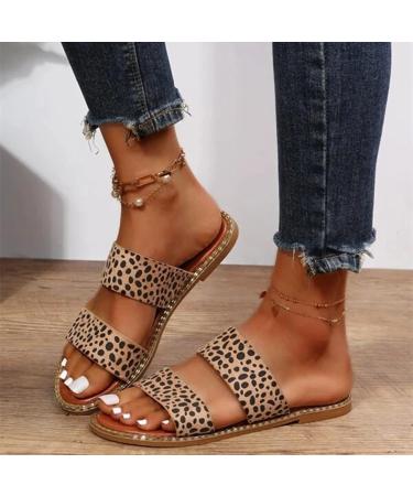 XTZYGLFD Women's Summer Leopard Print Flat Sandals | Stylish Casual Brown Wide Strap Sandals 4.5 UK - Buy Online on GoSupps.com