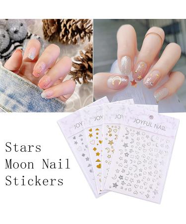8 Sheets Metallic 3D Nail Art Stickers - Stars, Moon, Planets, Self-Adhesive Decals for DIY Manicure - Buy Online on GoSupps.com