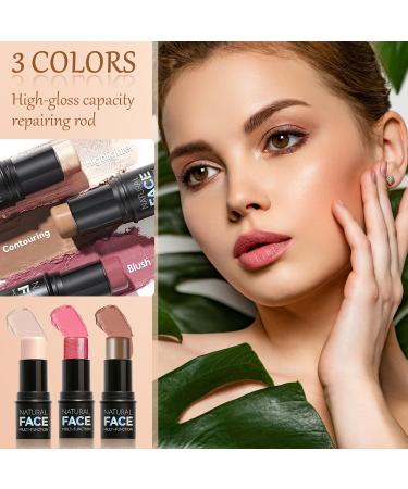 Nivofu 3 Pcs Blush Stick Highlighter Stick and Bronzing Contour Stick Long Lasting and Waterproof Contour Sticks Kit Easy to Sculpt the Face and Create Light Finishing Make-up - Buy Online on GoSupps.com