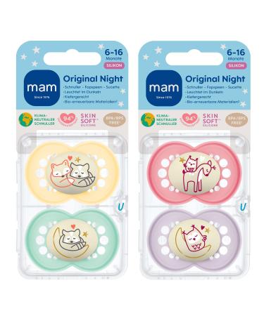 MAM Original Night Pacifier Set for Girls - Soft Silicone 6-16 Months 4-Pack with Sterilizer Cases - Ideal for International Shipping - Buy Online on GoSupps.com