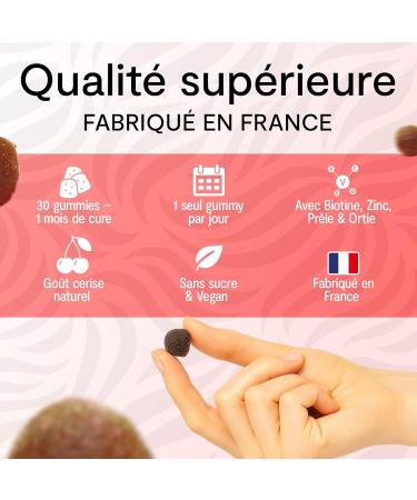 Gummies Cheveux Compl ment Alimentaire Pousse & Anti-Chute Biotine Zinc Pr le & Ortie Sans Sucre V gan Go t Cerise Naturel 1 Gummy/Jour Cure 1 mois - Fabriqu en France Young Hair - Buy Online on GoSupps.com