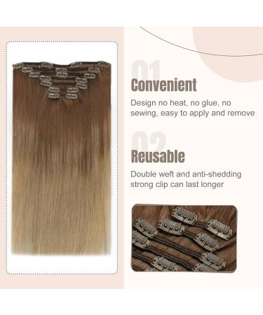 FSHINE Real Hair Clip-In Extensions 55cm 22in 120g Balayage Chocolate Brown to Dirty Blonde - 7pcs Remy Hair Extensions - Buy Online on GoSupps.com