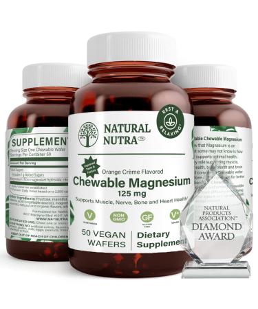 Natural Nutra Chewable Magnesium Supplement with Citrate and Chelate for Kids and Adults Best Pure Mag Chew for Muscle Nerve Bone and Heart Health 125mg 50 Vegan Wafers - Buy Online on GoSupps.com