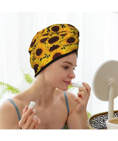Yellow Sunflowers Coral Velvet Dry Hair Cap | Ideal for Home Travel Pool Parties & More | Quick-Dry Solutions - Buy Online on GoSupps.com