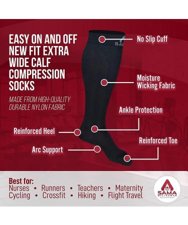 Buy Sama Diligence Compression Stockings for Men & Women | 2 Pairs Trombosis Support Socks for Travel Sports & Medical Use - XL Black - Buy Online on GoSupps.com