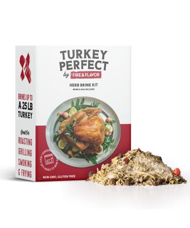 Fire & Flavor Turkey Perfect All-Natural Herb Brine Seasoning Kit, Perfect for Roasting, Grilling, Smoking, and Frying, Including Durable Double-Zipper Gusseted Brining Bag for Birds up to 25 lbs Herb Brine Kit